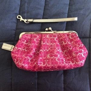 Coach magenta clutch with silver hardware